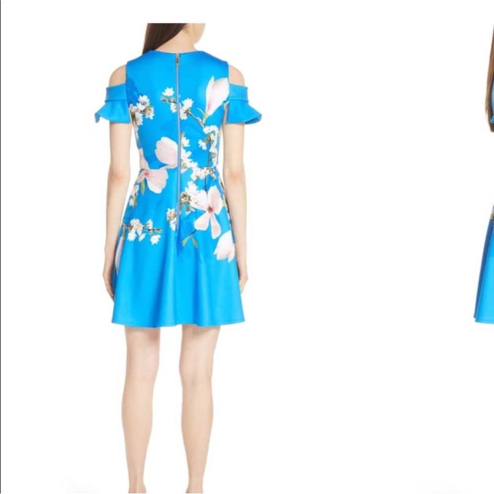 NWOT- Ted Baker Blue Floral Cold-Shoulder Dress Size 5 (10/12) - Picture 2 of 12